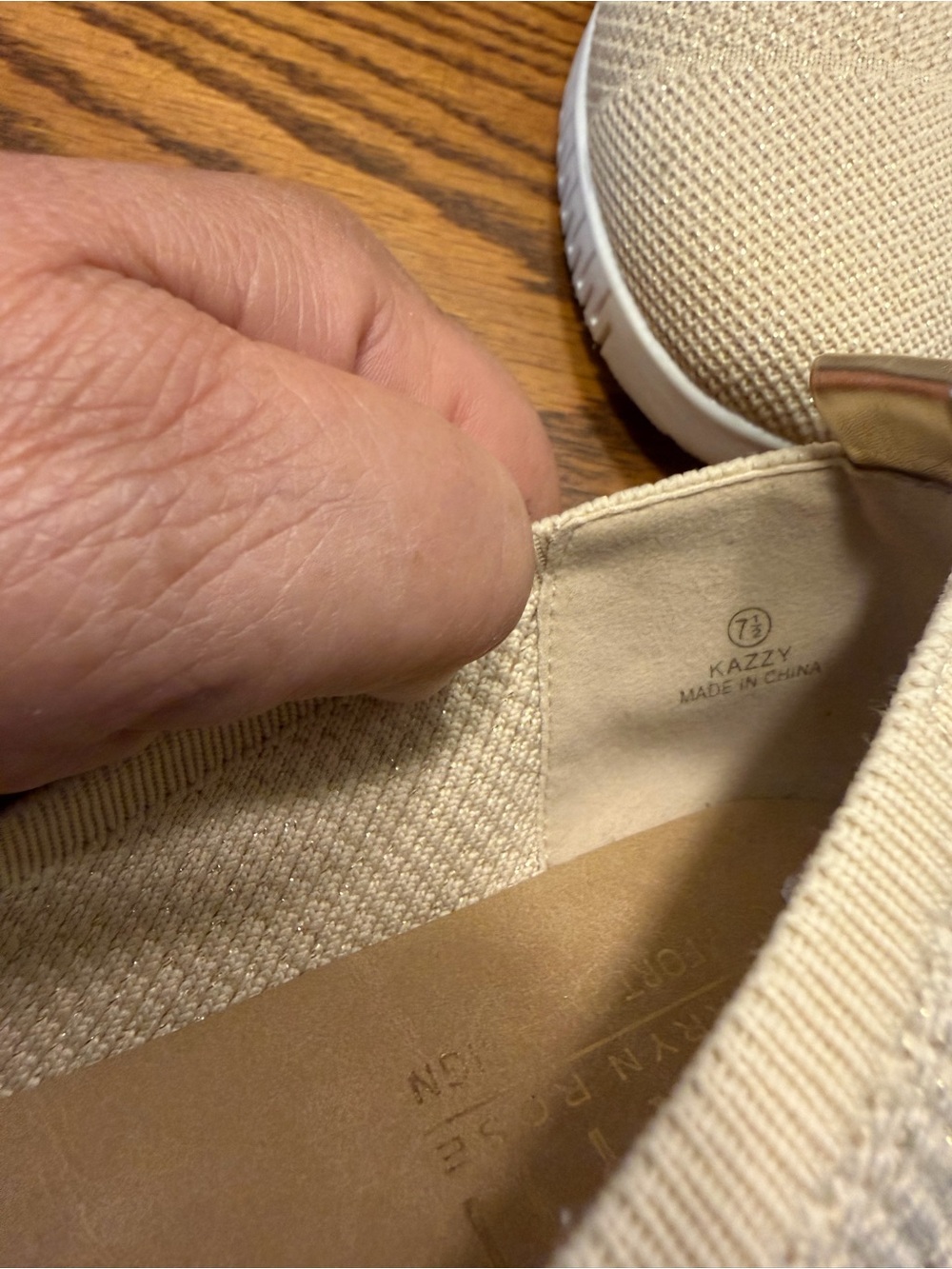 Taryn Rose Knit Slip-On Flats tan with gold accents lightweight comfortable - Picture 9 of 9
